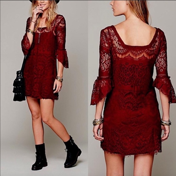 Free People Dresses & Skirts - 🔥Free People Maroon Lace Shift Dress
